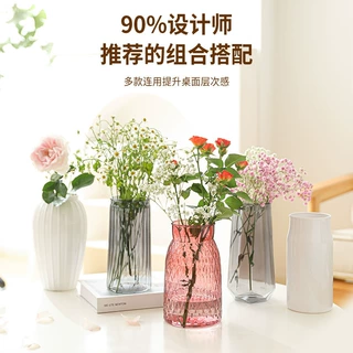 北欧轻奢仿玻璃透明花盆鲜花插花水养玫瑰百合绿植自吸水花瓶塑料