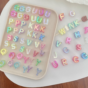 Acrylic Uv High-Transparency Color-Plated Large-Hole Letters Through-Hole Beads Mobile Phone Chain Beads DIY Handmade Pendant Jewelry Accessories