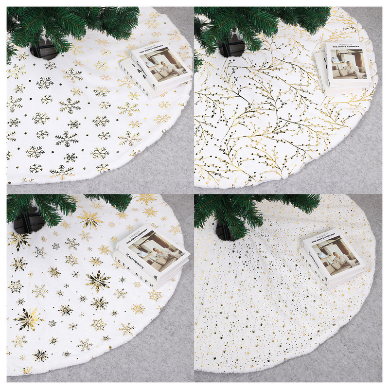 New Cross-Border Christmas Tree Skirt with Gold Foil Snowflakes, High-Quality Rabbit Fur Gold Foil Christmas Tree Skirt Base Skirt