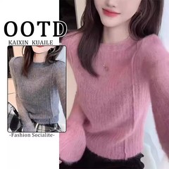 法式软糯毛衣针织打底衫女装秋季2025新款修身显瘦内搭喇叭袖上衣