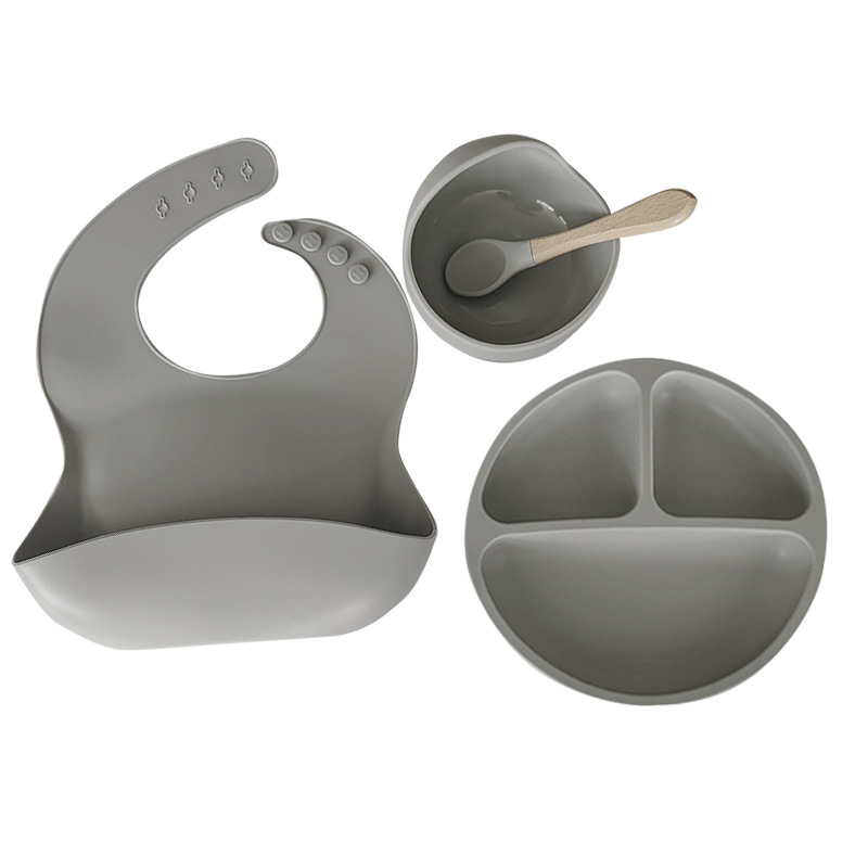 Vajilla para niños de Amazon, juego de ocho piezas, tazón de comida para entrenamiento de bebé, juego de vajilla de alimentación de bebé de silicona de calidad alimentaria