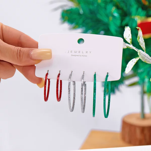 European and American Style C-Shaped High-End Christmas Party Earrings Colorfulful Christmas Spiral Geometric Earrings Set