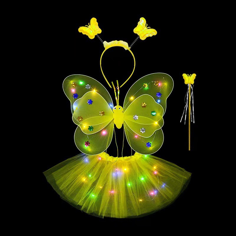 Mariposa luminosa alas de niña espalda juguetes flash niños maravillosos hadas varitas mágicas hadas flores set de tres piezas