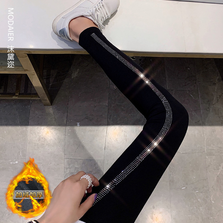 Otoño e invierno Modal ropa exterior más leggings de terciopelo pantalones de nueve puntos de gran tamaño para mujer, pantalones de pies de mujer coreanos delgados de diamantes calientes image 23