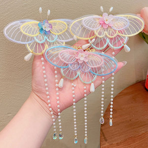 2pcs ancient fairy double butterfly tassel hairpin girls hanfu deserve to act the role of children's top clip hair hairpin headdress of the girls