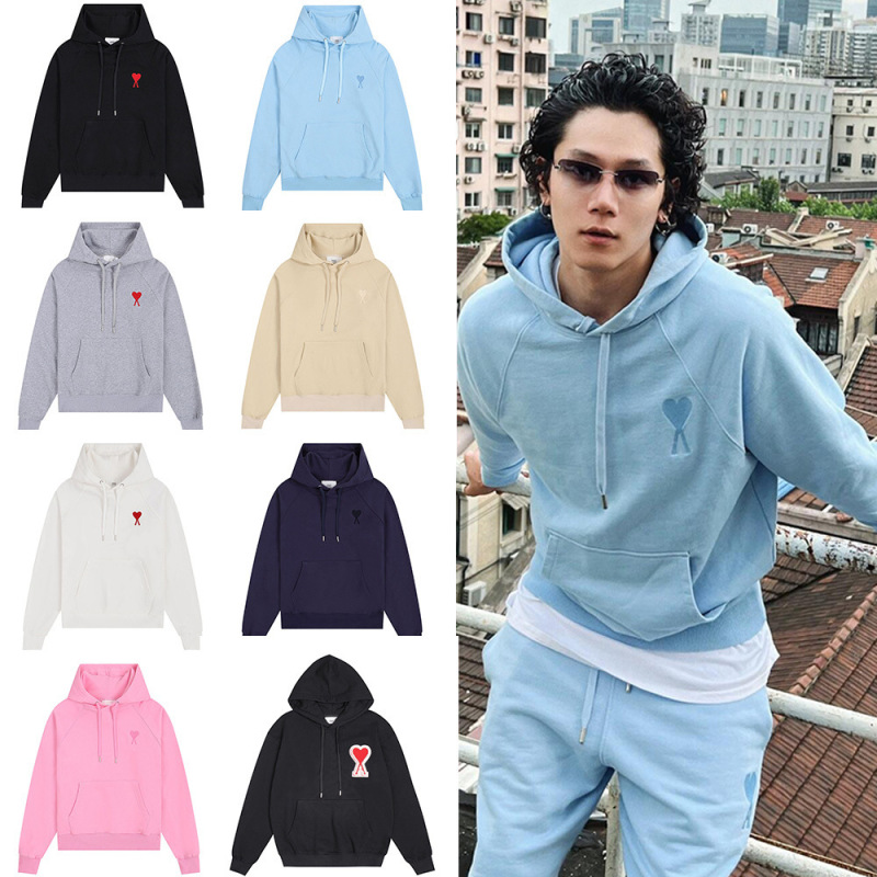 Ami Heart Wholesale Sweatshirt Autumn and Winter New Long-Sleeved Trendy Brand Hooded Men and Women Same Style Heart Flat Embroidered Hoodie Cross-Border