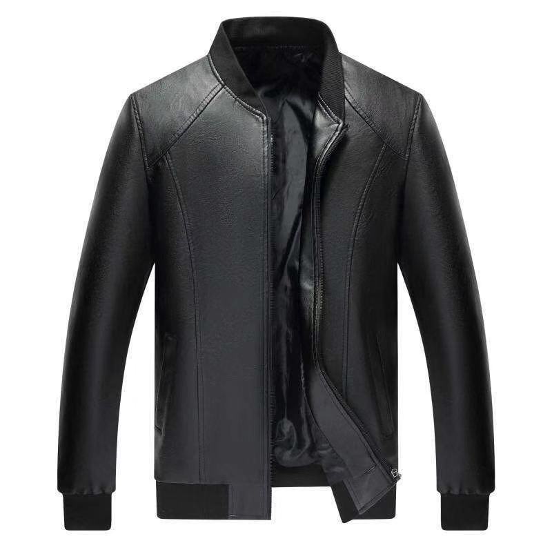 Nueva primavera y otoño cuello alto uniforme de béisbol cremallera casual costilla collar motocicleta chaqueta de cuero de los hombres abrigo de los hombres