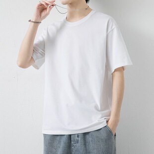 Heavy T-shirt Fashion 180g Short-sleeved T-shirt Manufacturer Hair Men's Round Neck Black and White Half Sleeve Casual Loose Solid Color T-shirt