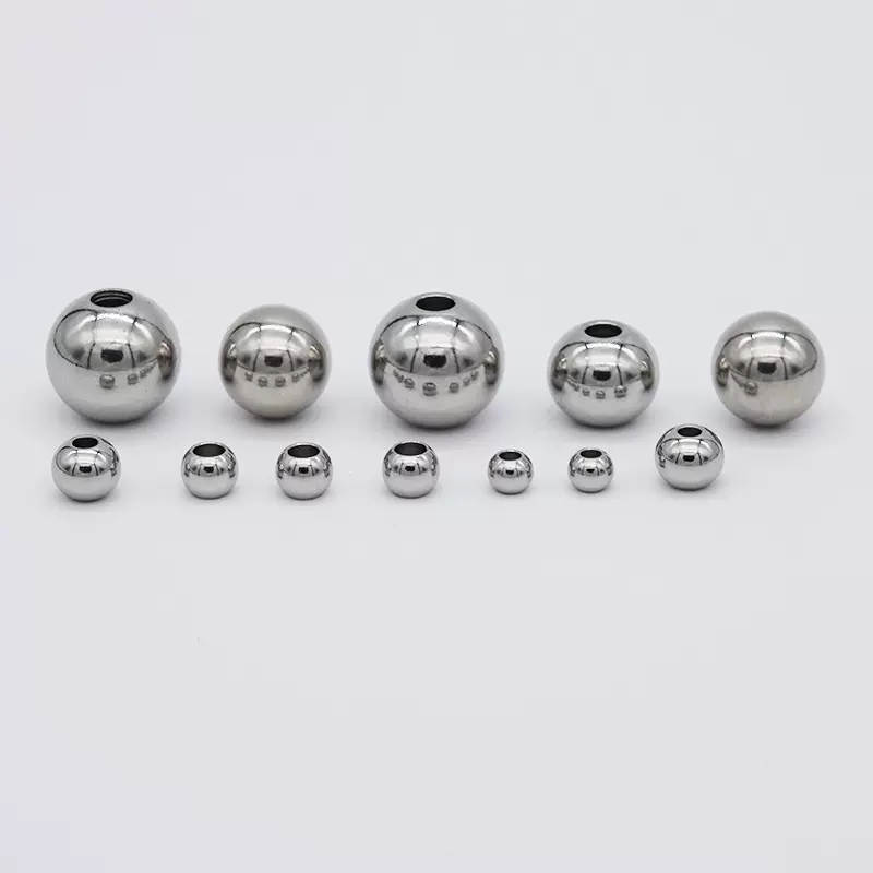 不锈钢通孔珠隔珠子 钻孔珠穿孔珠圆珠直孔珠多规格散珠现货批发