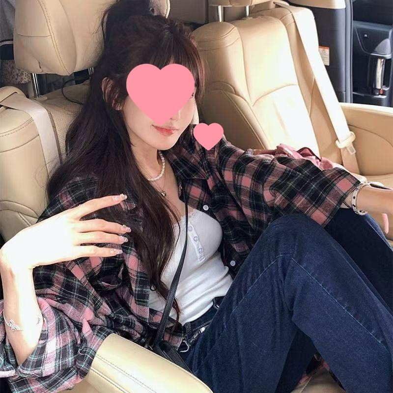 秋季百搭新款格子长袖女士衬衫休闲宽松韩版设计感衬衣外穿|undefined