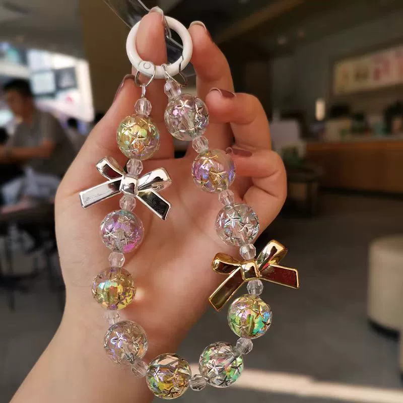 Beaded bracelet, mobile phone, fresh pendant with bow, keychain, accessory