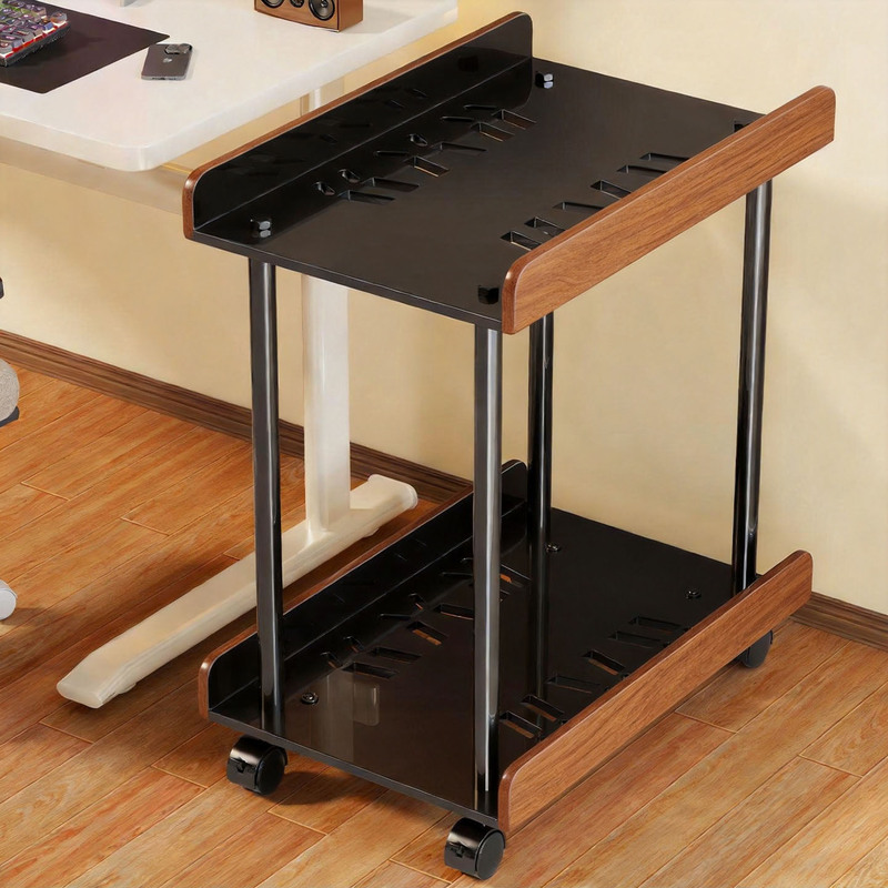 Desktop computer stand, floor-standing, with wheels, multi-tiered, for home use, and can be moved around