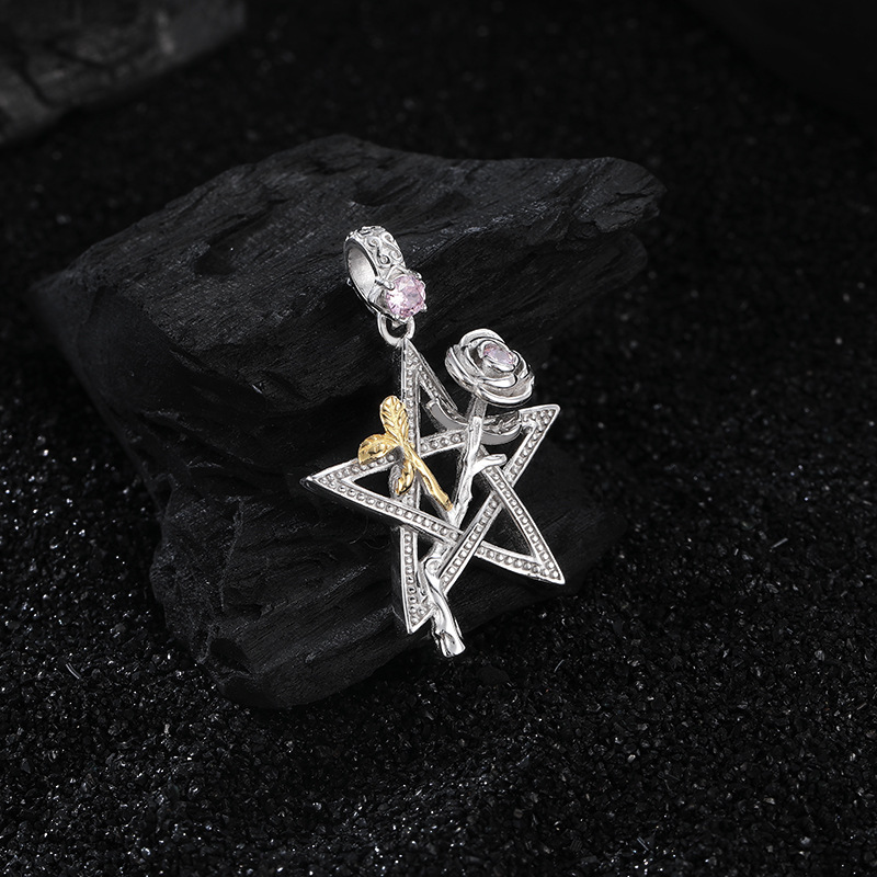 1 Pièce Argent Sterling Zircon Pentacle Rose Brillant Pendentif display picture 3