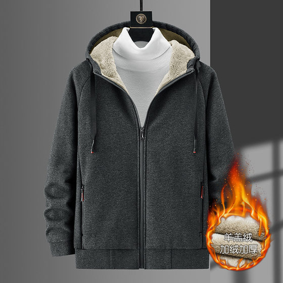 Autumn and Winter New Fleece-lined Thickened Sweater Men's Cross-border Casual Large Size Men's Hooded Coat Lamb Fleece Sweater Men's Clothing