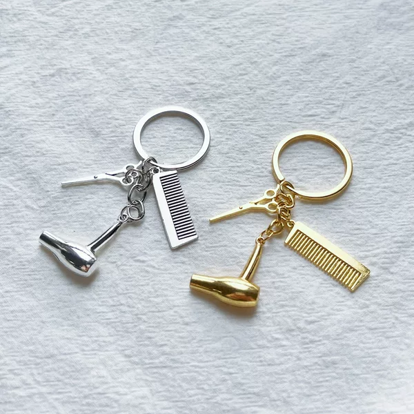 Cross-border Explosions Washing Cut and Blow Alloy Keychain Hair Scissors Hair Dryer Comb Pendant Car Keychain Jewelry