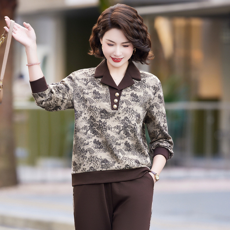 2025新款妈妈春装休闲运动服套装女中老年人春秋季长袖卫衣两件套|undefined
