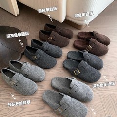 勃肯鞋女2025秋冬季加绒加厚新款包头半拖鞋外穿一脚蹬懒人棉拖鞋