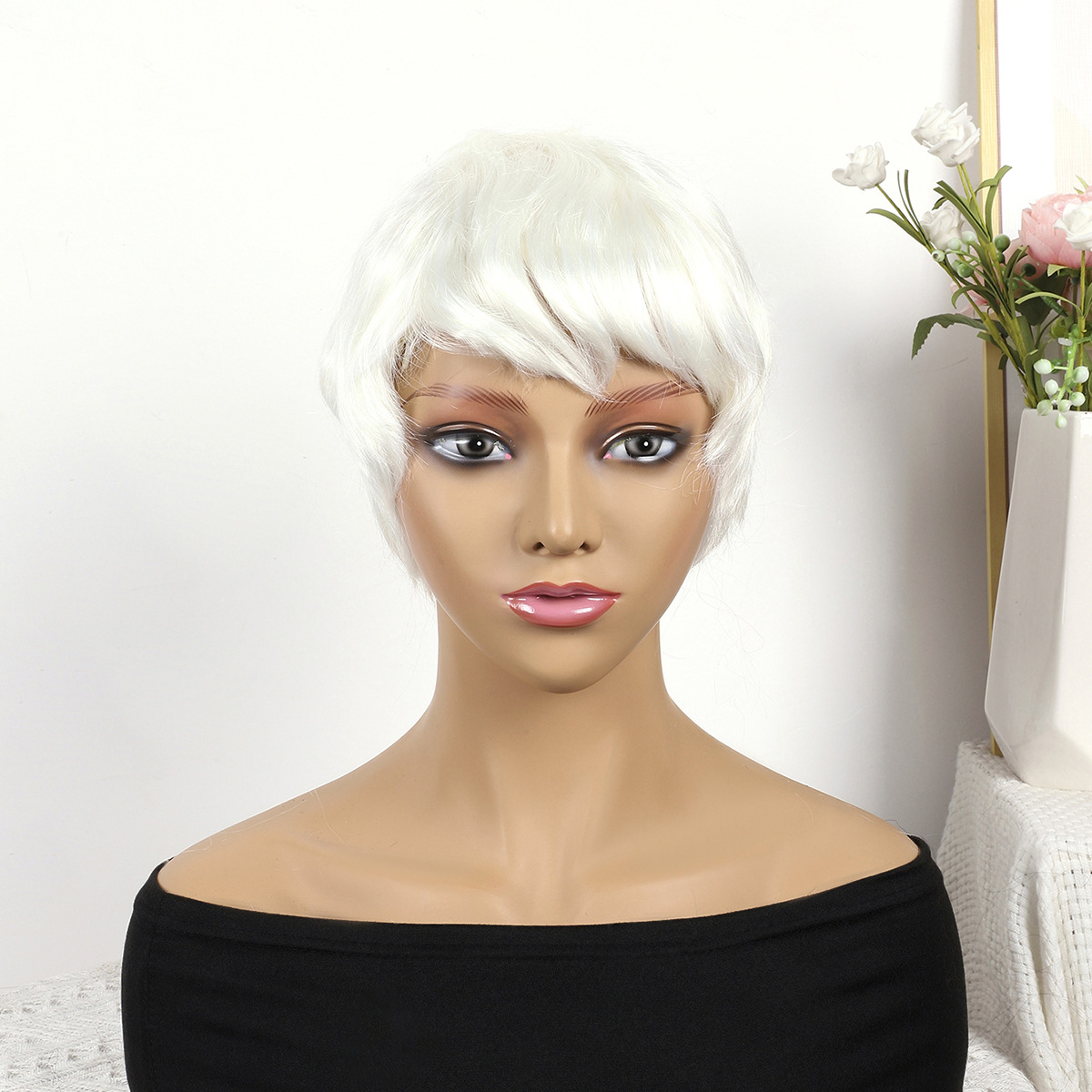 Cabeza de bob de fibra química al por mayor peluca de pelo de estudiante mecanismo de peluca cubierta de cabeza