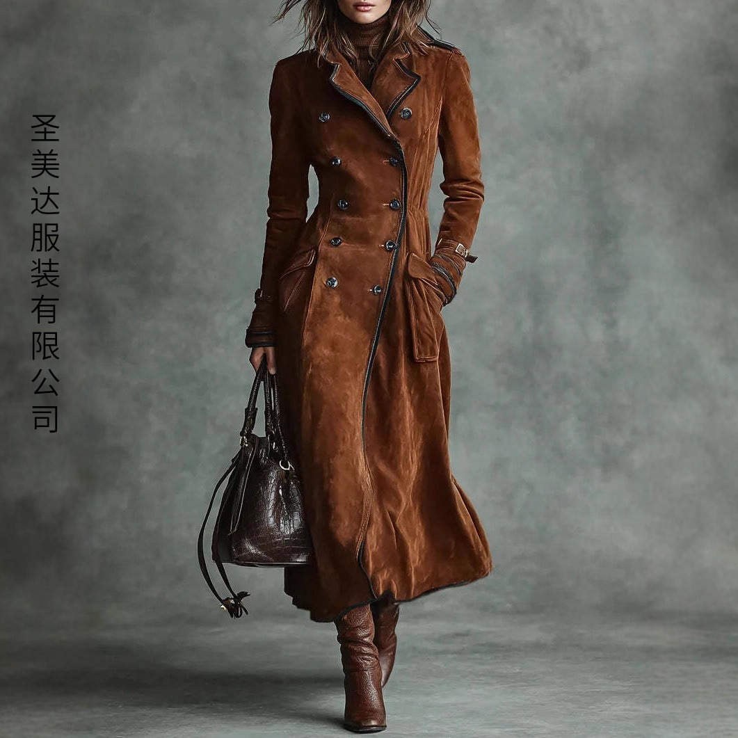 European and American Amazon Cross-Border New Women's Autumn and Winter Outwear Lapel Western Style Suede Long Windbreaker Jacket