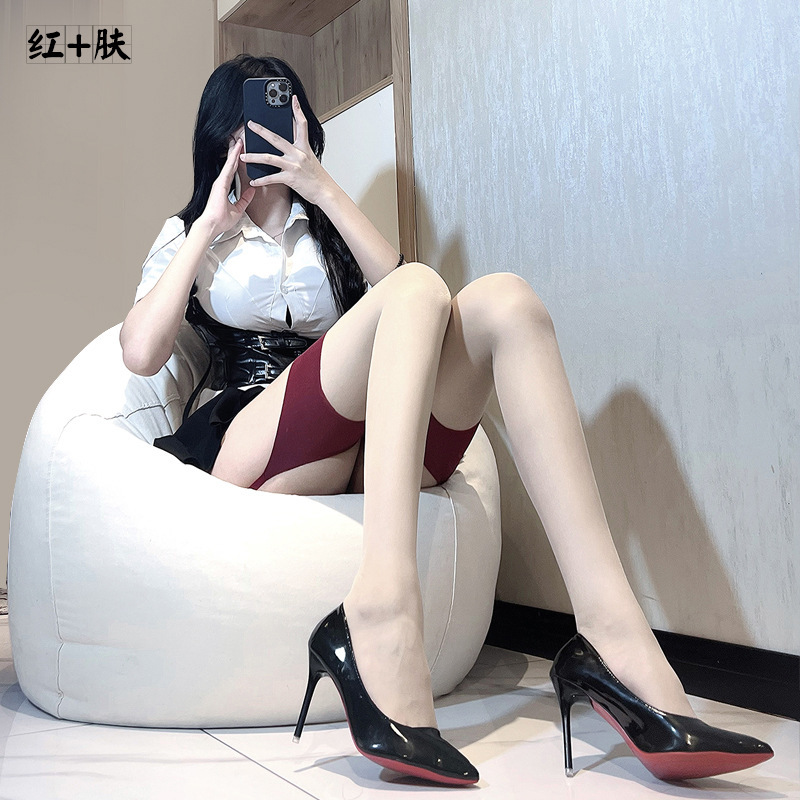 Black Silk Sexy Women's Sling One-piece Lace Over-the-Knee Socks Emotional Long Socks Beautiful Legs Internet Red Black Long Socks