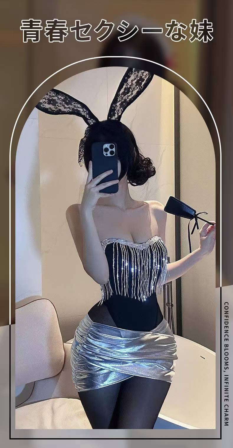 Secretary Roleplay Lingerie Set with Top, Mini Skirt, Bodystocking and Blindfold — detail image 2