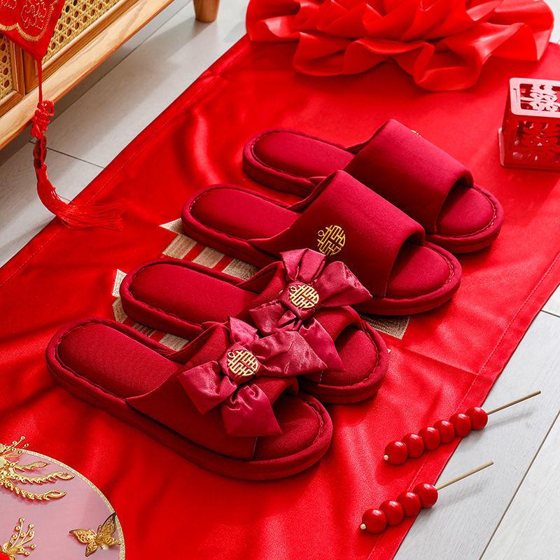 紅色拖鞋兩雙裝夏季婚慶結婚女情侶居家室內軟底喜慶壹對廠家批發