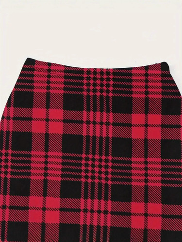 Spring and autumn printed plaid hip package retro skirt