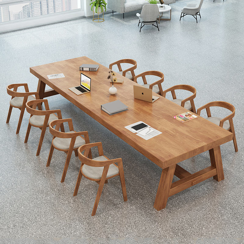 Modern minimalist solid wood conference table, office desk chair set, long reception guest table negotiation table