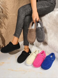 T 48271 Fuzzy Lined Flat Shoes Women Winter �ӽqëëЬ