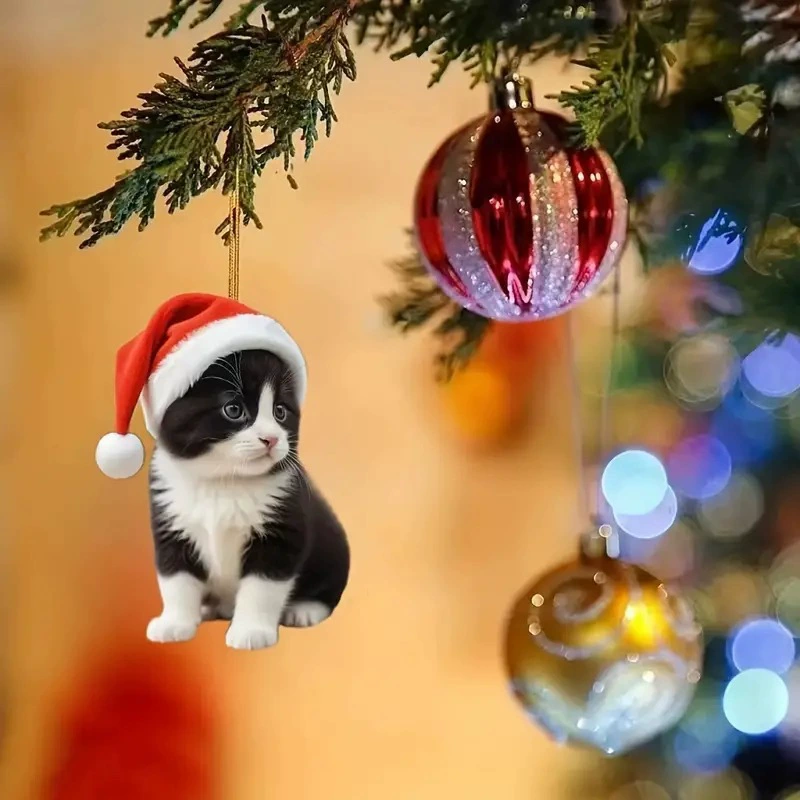 Трансграничная новая рождественская шляпа милый котенок подвеска акриловой плоской машины зеркало заднего вида подвеска для дома подвеска
