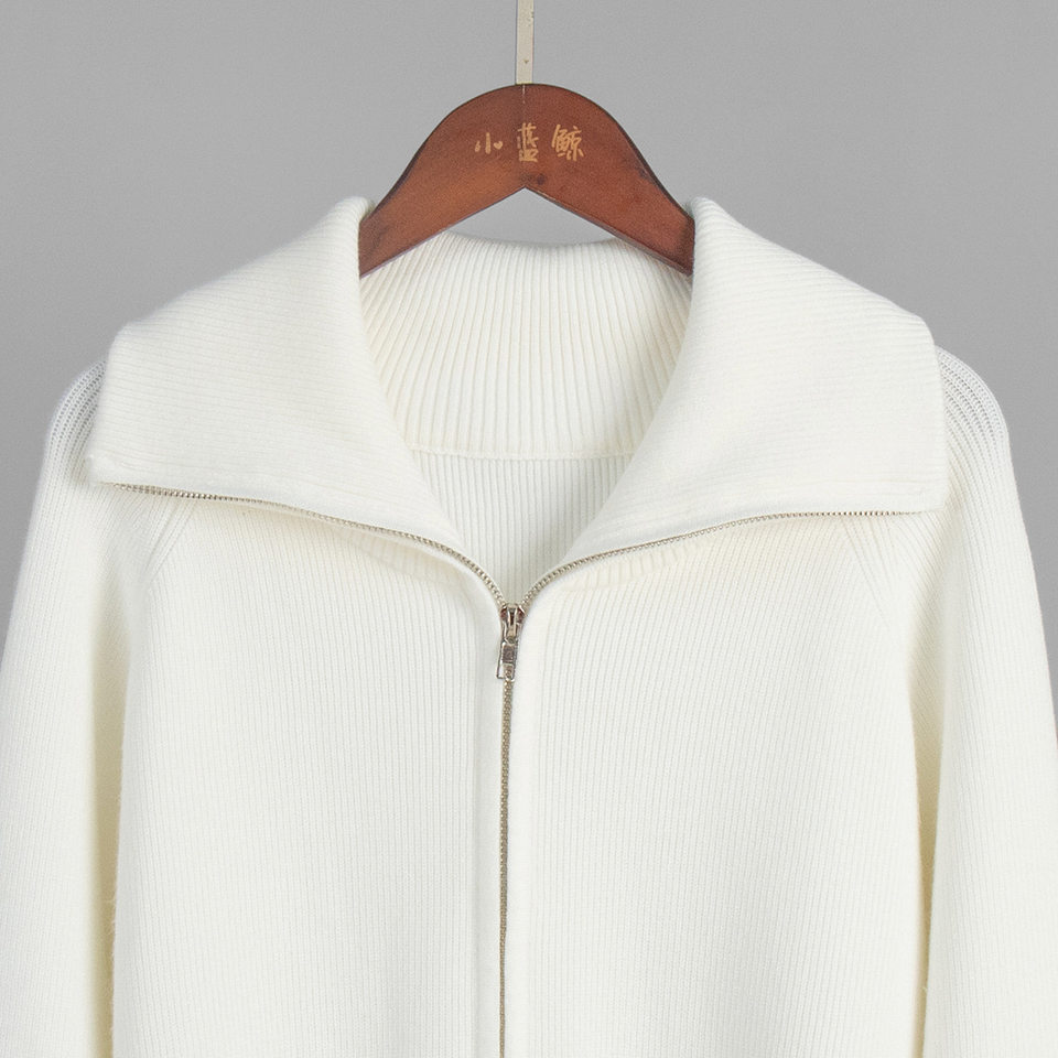 Bộ áo cardigan dệt kim khóa kéo phối quần dài ống rộng nữ — màu bột yến mạch, màu nâu, màu xám, trắng chi tiết 15