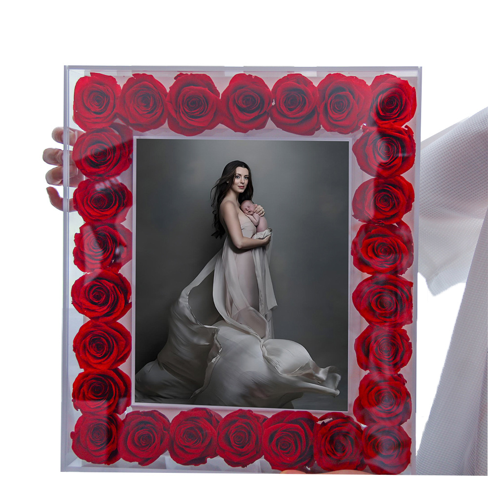 Comercio exterior Amazon regalo de San Valentín rosa caja de regalo acrílico decoración para el hogar marcos de flores inmortales productos terminados