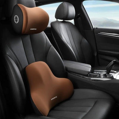 Waist support Driving Seat Backrest Car Latex - brown-headrest-lumbar-pillow