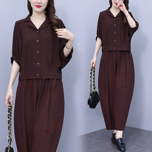 Plus size western style casual suit women's 2024 Summer new chubby girl fashion loose top temperament harem pants two-piece set