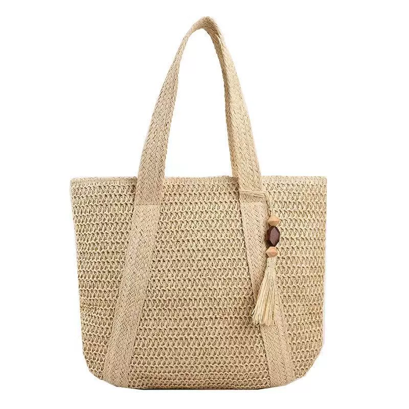 Summer straw capacious woven beach shoulder bag