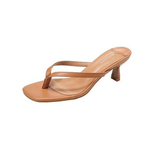 Black flip-flops for women, high heels, stiletto heels, flip-flops for outer wear, fashionable and versatile slippers, square toe sandals for summer