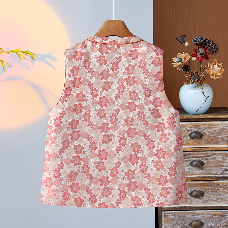 Новый жаккардовый жилет в китайском стиле 2025, безрукавный жилет с круглым вырезом и пуговицами, топ в ретро-китайском стиле