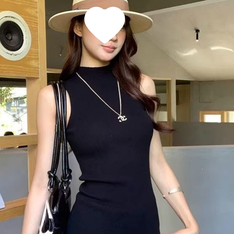 Ice Silk Pure Desire Sexy Hottie High-Neck Sleeveless Knitted Summer New Style Vest for Women Elastic Inner Layering Top