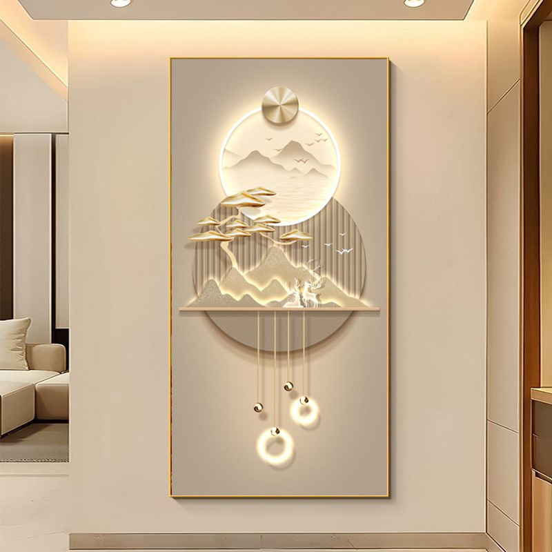 现代轻奢玄关装饰画入户门麋鹿走廊过道挂画客厅茶室山水壁画灯画|undefined