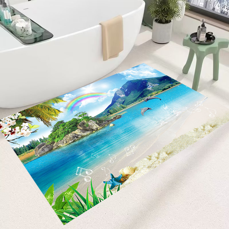 Tapis de bain océan 3d style plage antidérapant absorbant_voghion.com