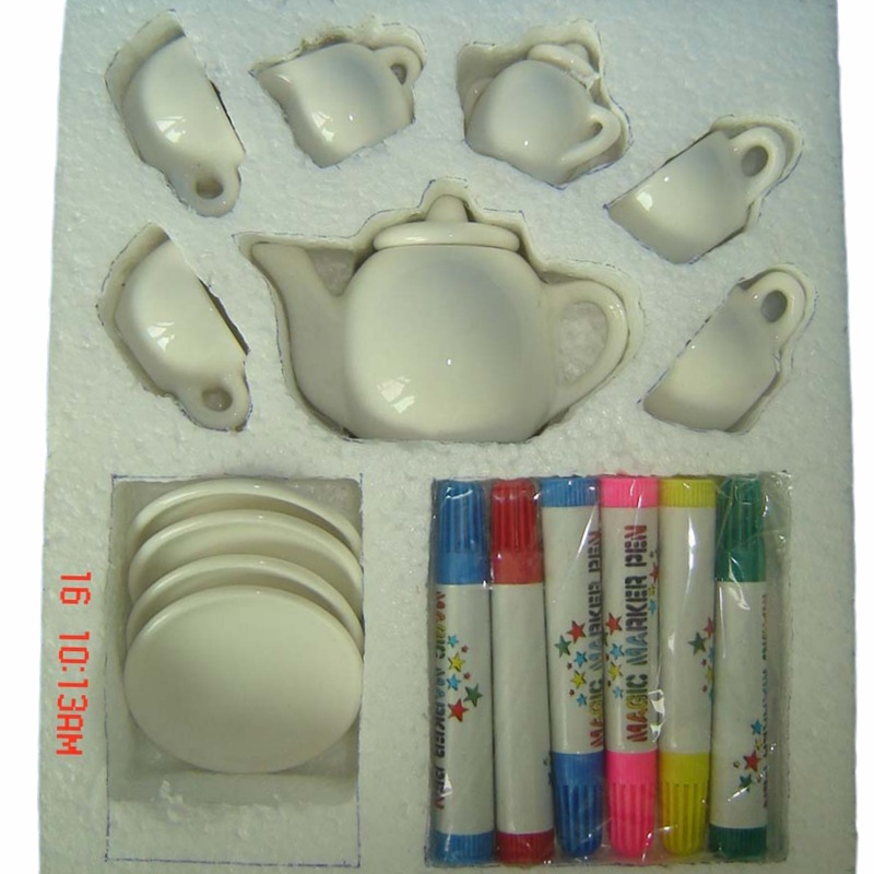 Mini juego de té de cerámica para niños, modelo de juguete educativo de bricolaje, conjunto de accesorios de casa de muñecas, decoración de cerámica para el hogar