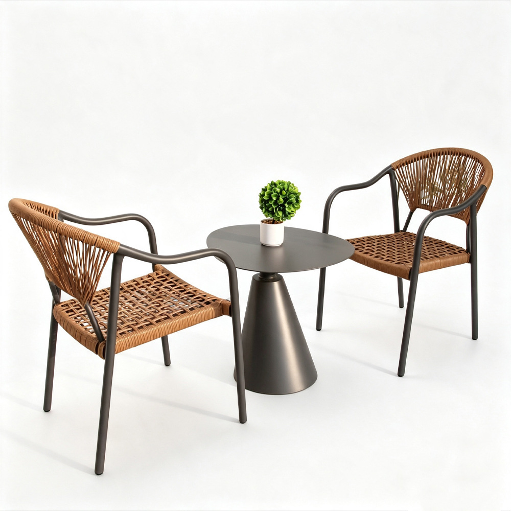 Juego de mesa de centro redonda nórdica para exteriores, mesa de negociación, mesa de centro de ratán para patio/balcón, muebles pequeños para hotel, muebles de ocio impermeables.