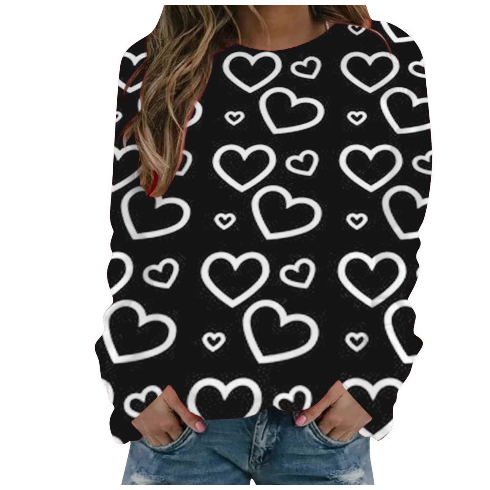 Pull ample à manches longues imprimé motif Saint-Valentin 2024 pour femmes_voghion.com