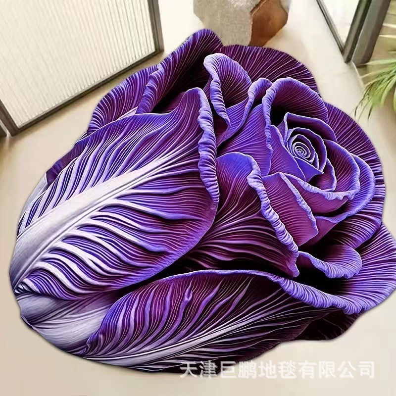 新款3D立体白菜百财水晶绒地垫客厅装饰垫卧室床边毯卫生间吸水垫|undefined