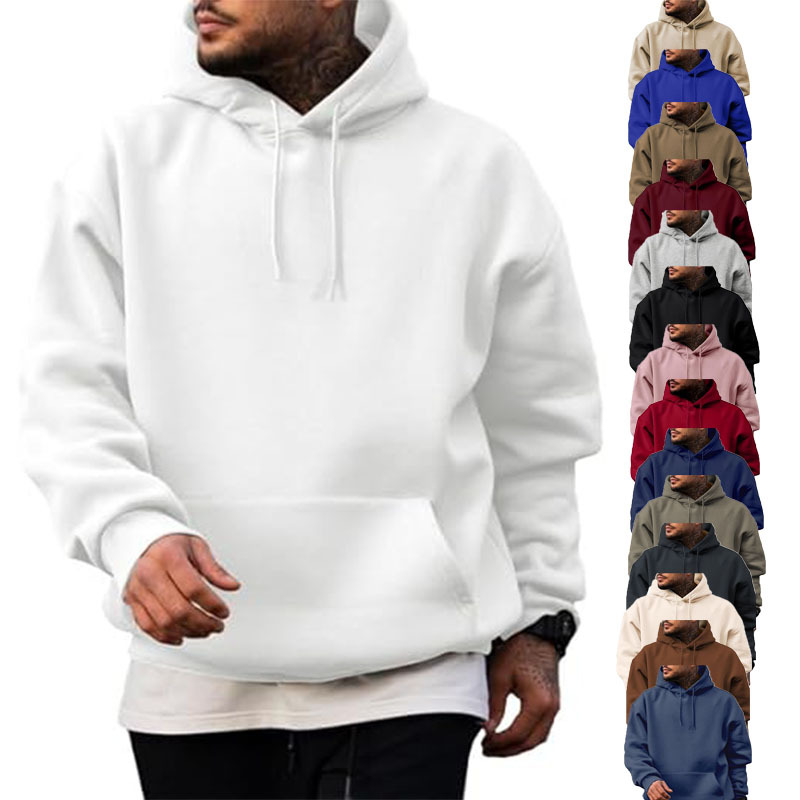 Cross-Border Export Amazon Men's Hooded Solid Color Pullover Sweatshirt Autumn and Winter Loose Shoulder Sports Casual Hoodie