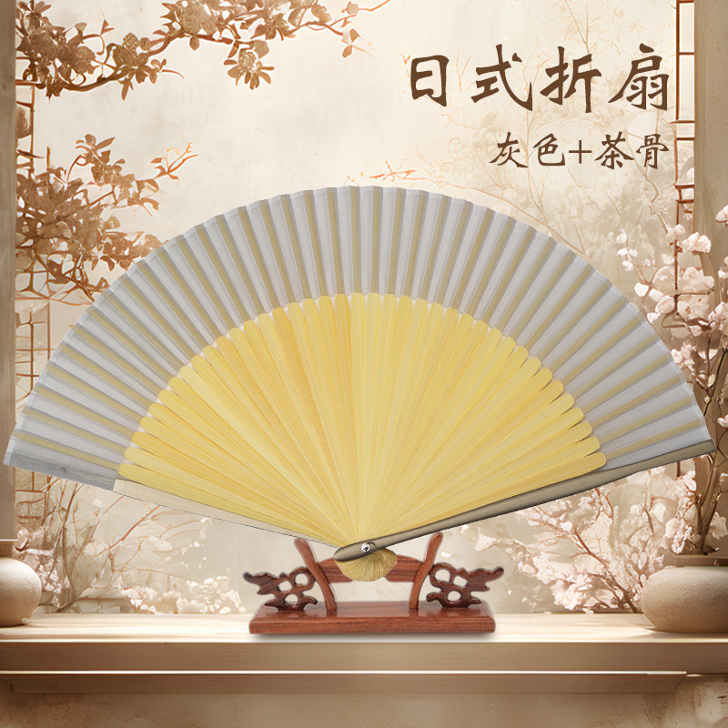 日式灰色折扇茶骨和服配饰折扇女士复古拍摄道具精流苏礼品盒竹扇