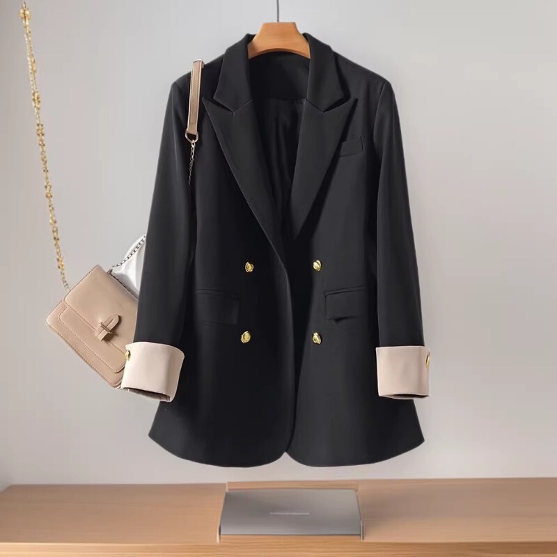 2026 Cross-Border Plus-Size Women's Black Blazer, Korean Style, Loose Fit, Elegant and Luxurious Feel, Turn-Down Sleeve Blazer 2026 Cross-Border Plus-Size Women's Black Blazer, Korean Style, Loose Fit, Elegant and Luxurious Feel, Turn-Down Sleeve Blazer