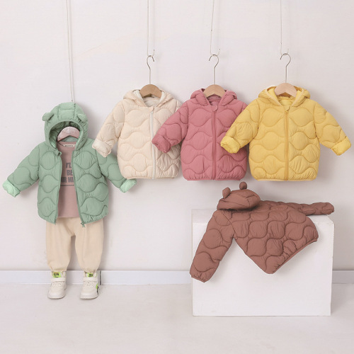 Children's thin cotton puffer jacket for autumn and winter, unisex, lightweight, single color, suitable for cross-border trade.