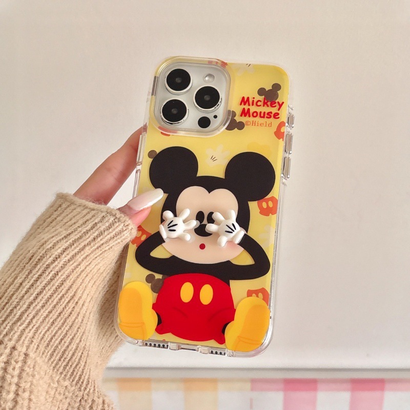 Divertido y lindo cubriéndose la cara Mickey para iphone15 funda para teléfono móvil 16ProMax Apple 14 tridimensional 13 dibujos animados 16
