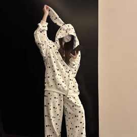 网红风高级感韩版星星兔耳朵连帽卫衣套装女春秋新款拉链开衫长袖